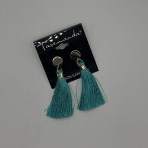 Taramanda Turquoise Tassel Drop Earrings – Gold Stud Statement Earrings NWT